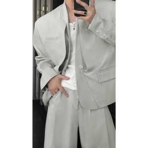 龙叨叨2025新品原创设计款假两件西装套装痞帅高级感简约西服西裤