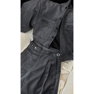 宽松休闲弯刀裤 龙叨叨2024年秋冬新品 夹棉夹克套装 复古设计款 美式