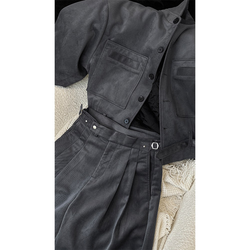 龙叨叨美式复古夹棉夹克套装