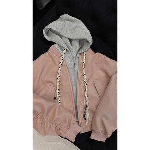 假两件连帽皮衣夹克男潮牌宽松外套 小众设计款 龙叨叨2025秋季 新品