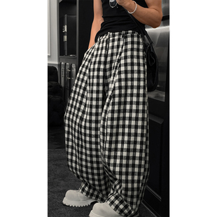 龙叨叨秋冬新品复古设计感格子宽松阔腿厚款垂感百搭休闲长裤