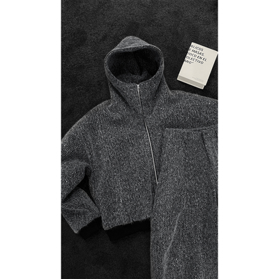 龙叨叨秋冬新品小众设计感慵懒风连帽卫衣套装男宽松休闲外套长裤