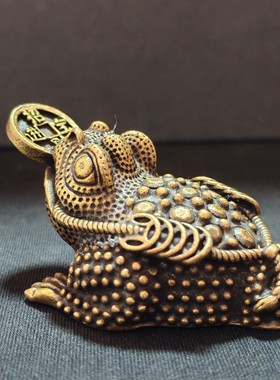 纯铜办公桌面汽车小摆件招财三足金蟾古铜茶宠饰品工艺品手把玩