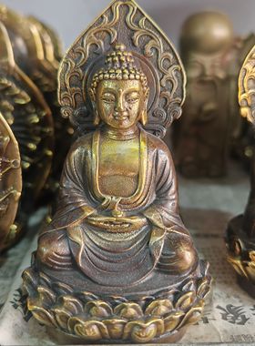 纯铜器收藏仿古黄铜靠背坐莲观音做工精湛家居工艺摆件