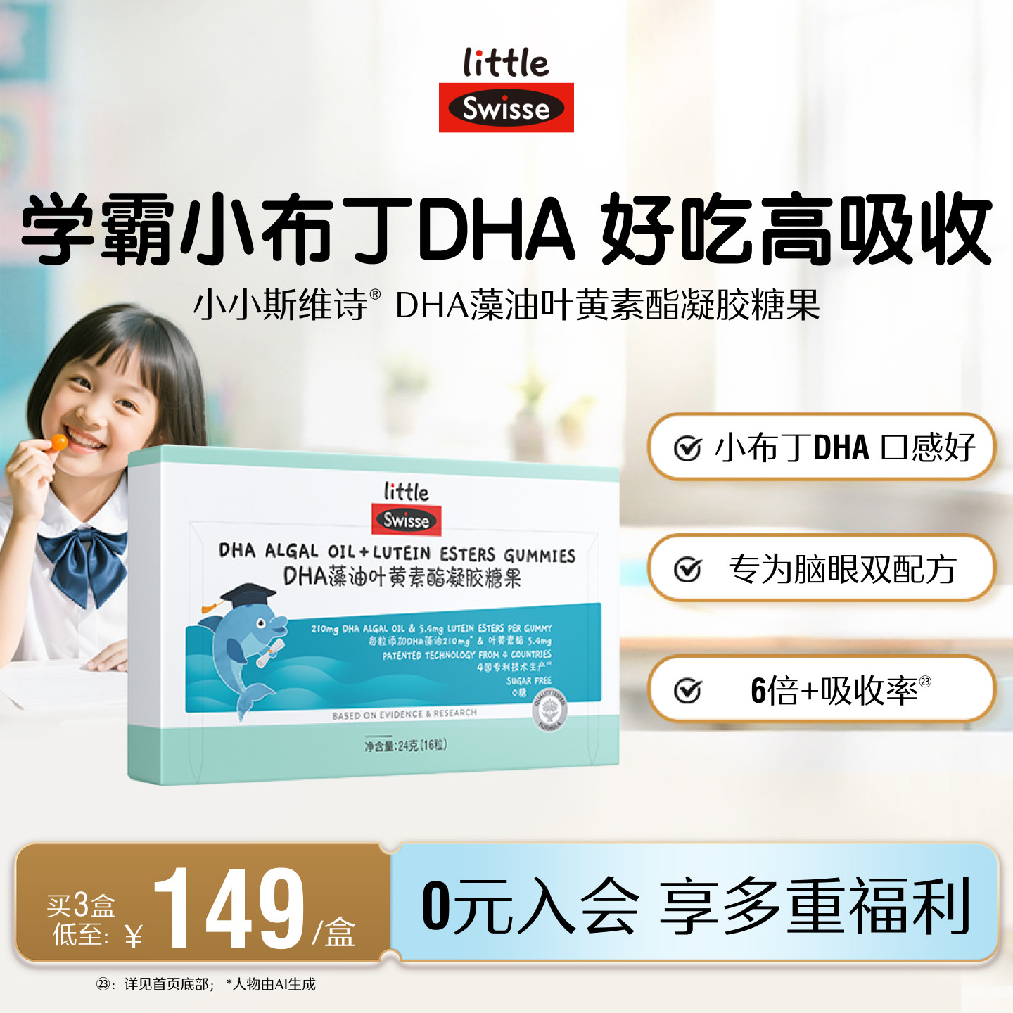 Swisse斯维诗儿童DHA藻油叶黄素酯凝胶软糖青少年香橙味旗舰店