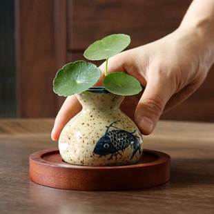 日式 复古创意陶瓷花器迷你茶宠摆件水培小花瓶茶艺茶玩禅意装 饰品