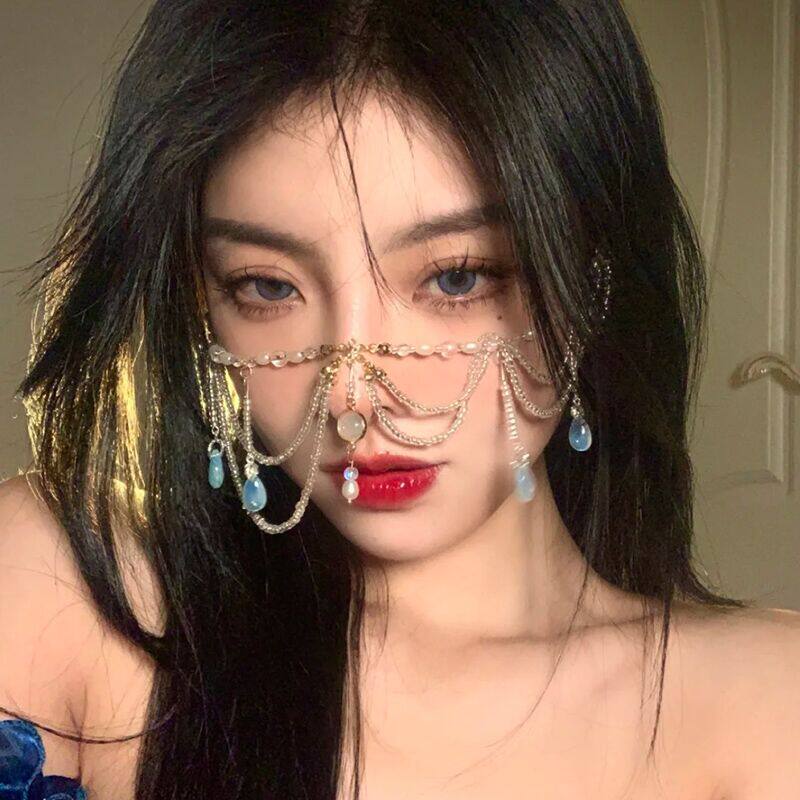 水晶额钻眉心坠女异域民族风汉服古风遮脸面帘额链面纱拍照头饰潮