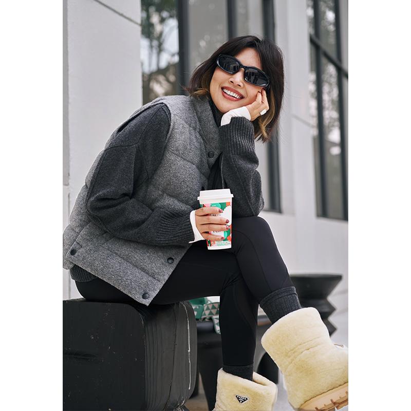 ise“柏林冬日”系列绵羊毛小立领保暖百搭羽绒马甲背心K2441210A