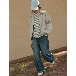 ise“丹宁日记”重磅水洗弯道阔腿抽绳宽松牛仔长裤N2540617W