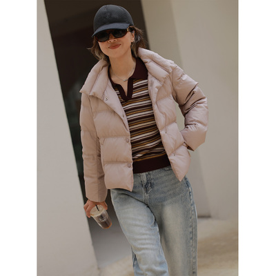 ise“轻巧过冬”果冻粉轻薄保暖立领蓬松短款羽绒服P2541205