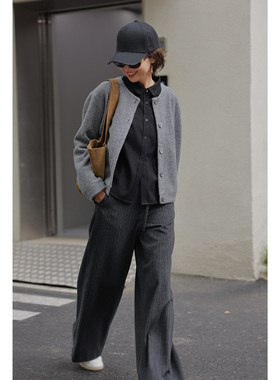 ise“长期主义”100%绵羊毛圆领保暖休闲灰色外套K2540203