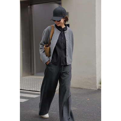 ise“长期主义”100%绵羊毛圆领保暖休闲灰色外套K2540203