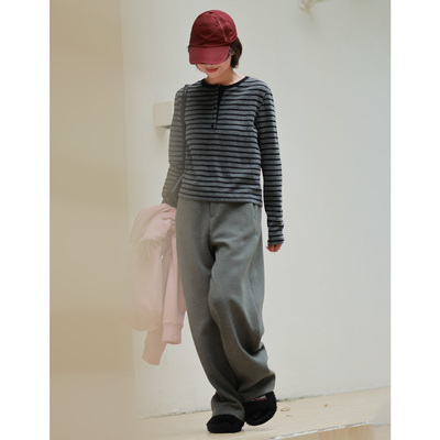 ise“Chill 通勤”系列条纹拼色纽扣长袖圆领卫衣K2531011