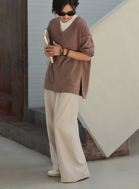 ise“基础之上”浅灰色含羊毛宽松阔腿喇叭休闲长裤P2530606