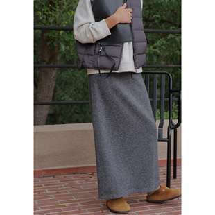 ise“chill 通勤”灰色抽绳绵羊毛休闲百搭长半裙K2540508