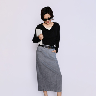 ise“chill 通勤”莱赛尔亚麻假两件V领褶皱长袖T恤KAAS0911