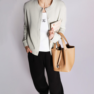 ise“东京纪事”系列清新奶油莱姆绿含羊毛绿针织外套K2540210