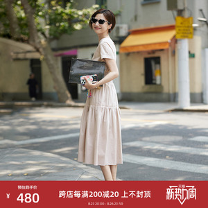 ise 2021夏季新款法式复古赫本风收腰连衣裙纯色A字长裙 P2120765