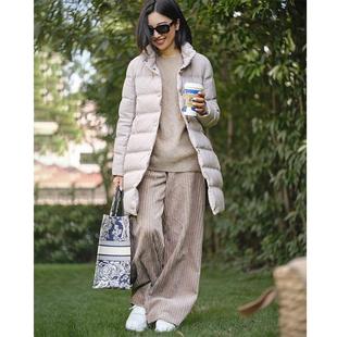 ise“Chill 通勤”系列米灰色立领保暖中长款宽松羽绒服P2441265