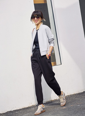 ise“Chill 通勤”系列针织黑色束脚收口松紧腰直筒卫裤K2510605