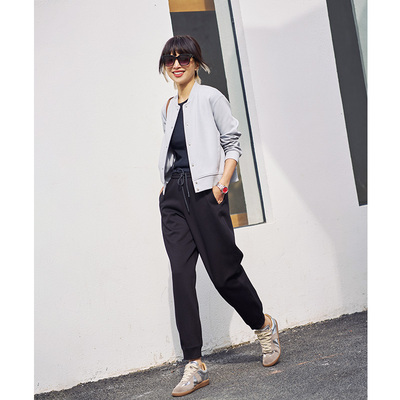 ise“Chill 通勤”系列针织黑色束脚收口松紧腰直筒卫裤K2510605