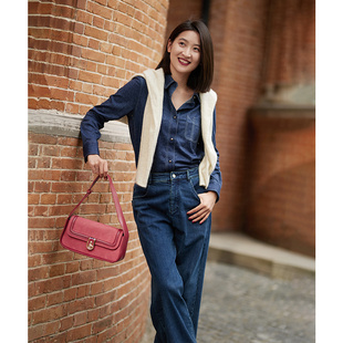 ise2024冬季新款深蓝色复古水洗宽松休闲百搭牛仔衬衫K2440102