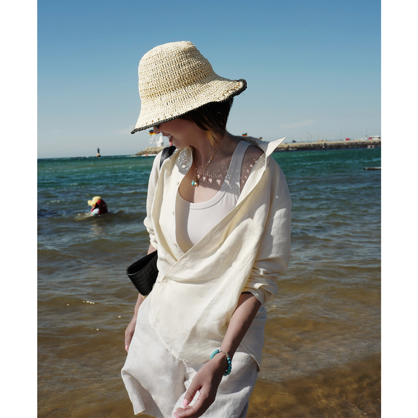 ise“轻氧呼吸”亚麻米黄色透气亲肤百搭休闲长袖衬衫L2530108