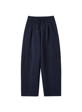 ise“都市轻行”弹力松紧腰针织蓝黑色立体剪裁卫裤K2540606