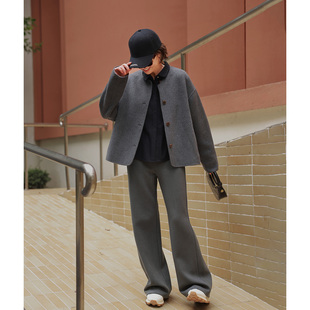 ise“无界通勤”绵羊毛铁灰色宽松修腿型针织卫裤K2540646