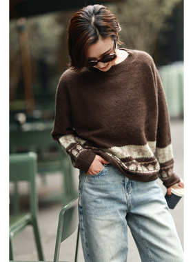 ise“复古回潮”羊毛羊绒美拉德费尔岛针织圆领毛衣K2540888W