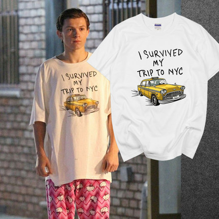 I Survived My Trip Nyc漫威蜘蛛侠英雄归来荷兰弟同款T恤短袖