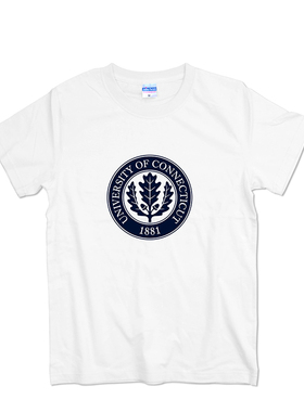 康涅狄格大学短袖T恤男UCONN校服纯棉圆领印花留学生班服定制上衣