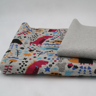 日单纯棉卡通印花动物针织布料卫衣裤 毛圈 外套棒球服运动休闲服装