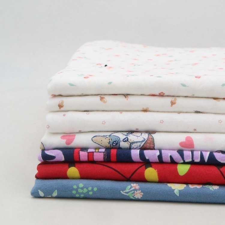 外贸纯棉针织布料T恤短袖抱被睡衣棉衣里表印花平纹单面针织汗布