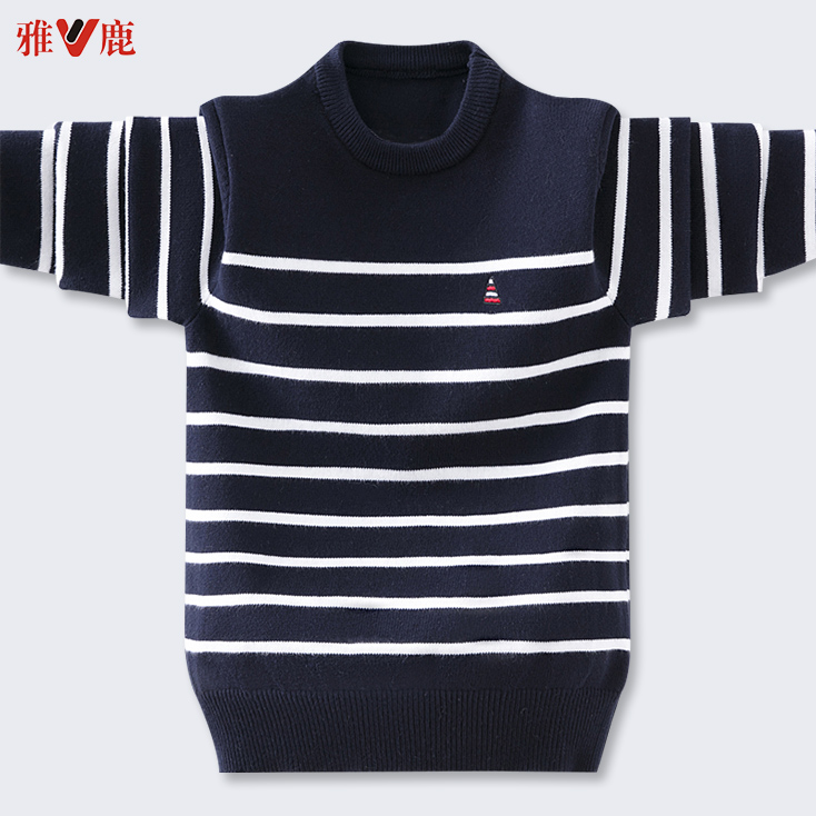 雅鹿童装男童毛衣2021秋冬新款儿童加绒针织打底衫中大童薄款毛衣