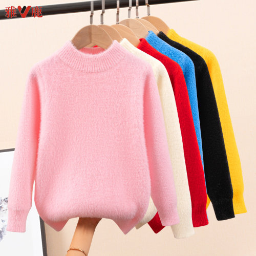 雅鹿水貂中大童加绒加厚针织衫