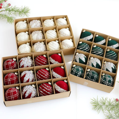 圣诞装饰品6/8cm酒红植绒圣诞球