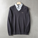 柔软厚实+字母刺绣！品牌撤柜秋冬针织打底衫男休闲衬衣领假两件