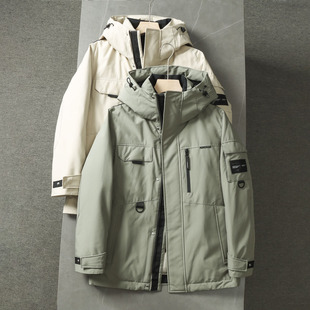 90鹅绒+高蓬松!品牌撤柜冬装男连帽工装羽绒服防风防水保暖外套