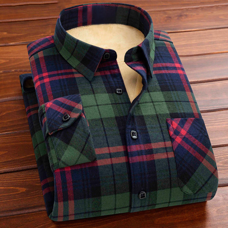 纯棉格子衬衫女士秋冬加绒防寒保暖大码衬衣全棉一体绒打底衫外套