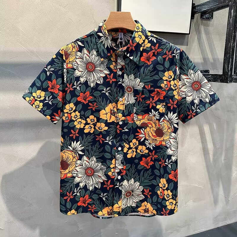 古着vintage古巴领碎花衬衫男女