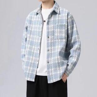 秋装男款小香风外套2024新款高级感格子潮牌衬衫痞帅宽松百搭夹克