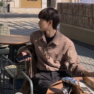 春秋季新款潮流格子衬衫内搭男韩版简约百搭潮流复古格子衬衫外套