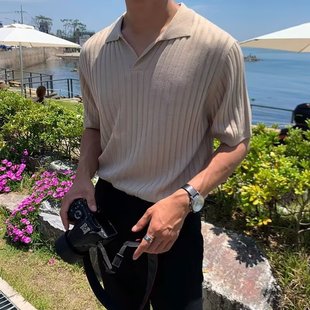 冰丝薄款 新款 男士 短袖 欧货夏季 ins风纯色翻领短袖 修身 时尚 polo衫