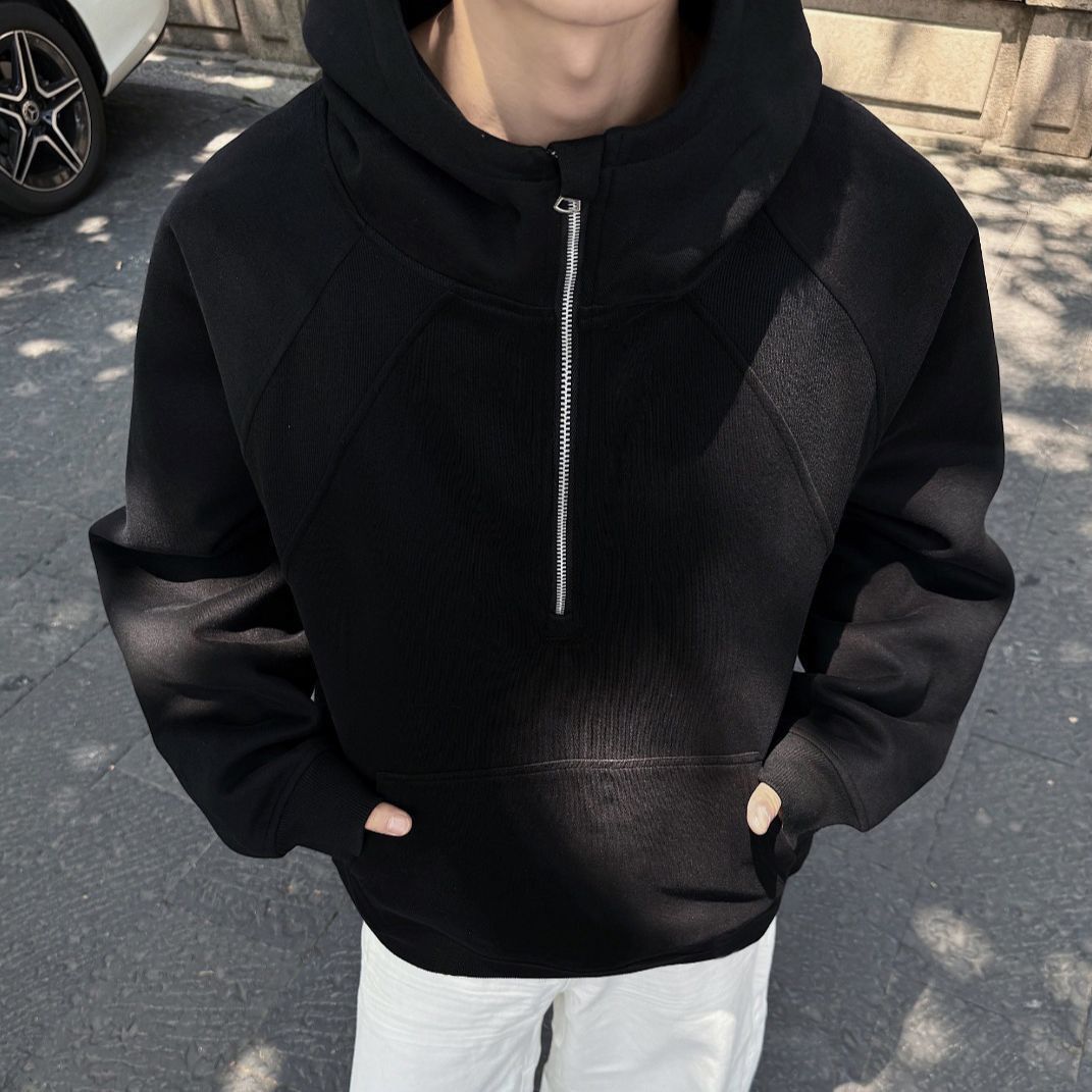 重磅卫衣美式运动半拉链连帽