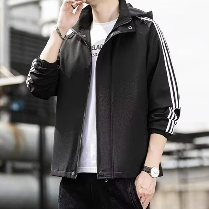 男士外套春秋潮流上衣百搭褂子休闲青年风衣夹克衫三条杠运动春装