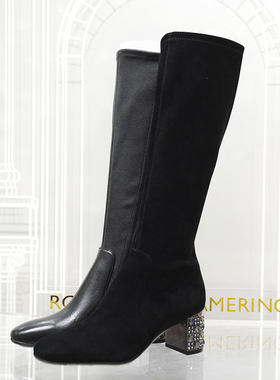 皇冠专柜正品Roberta诺贝达女鞋RA228218钻跟粗跟气质百搭瘦瘦靴