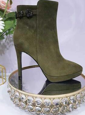 皇冠专柜正品Roberta诺贝达女鞋RA88103秋冬水钻短裸靴通勤靴子