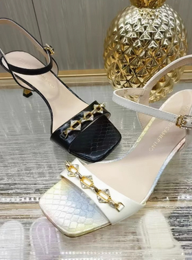 皇冠专柜正品Roberta诺贝达女鞋RM258203 25夏饰扣一字扣细跟凉鞋