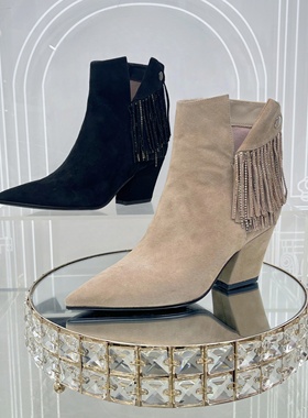 皇冠专柜正品Roberta诺贝达女鞋RA98008时尚百搭气质流苏女短靴